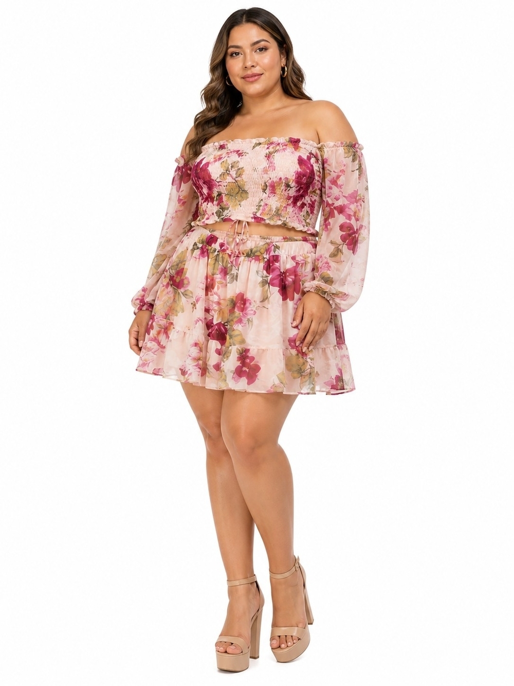 privy Pink Floral Off-Shoulder  Dress. Size L.